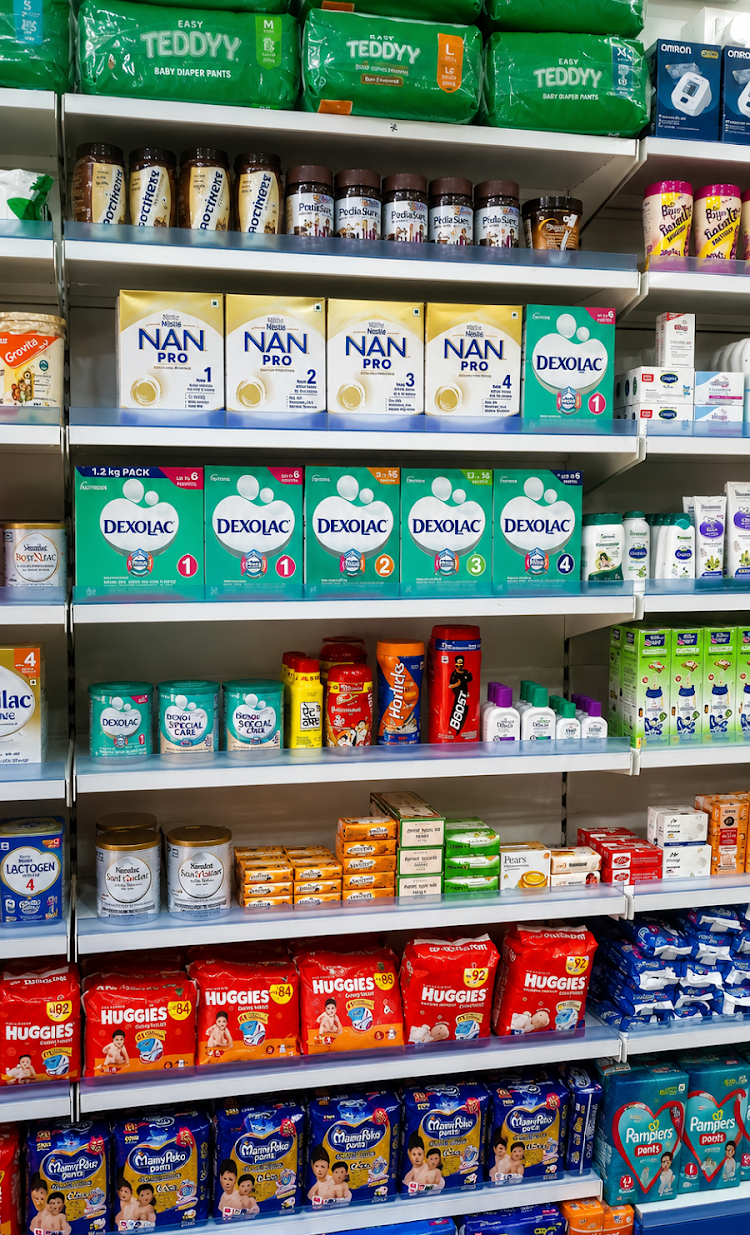 Baby care shelf in store